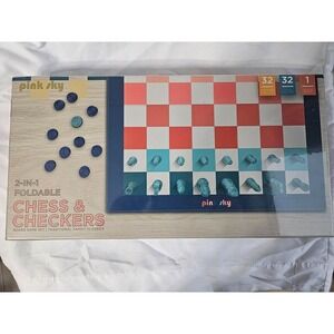 CHESS & CHECKERS with FOLDING BOARD with multi-color squares
